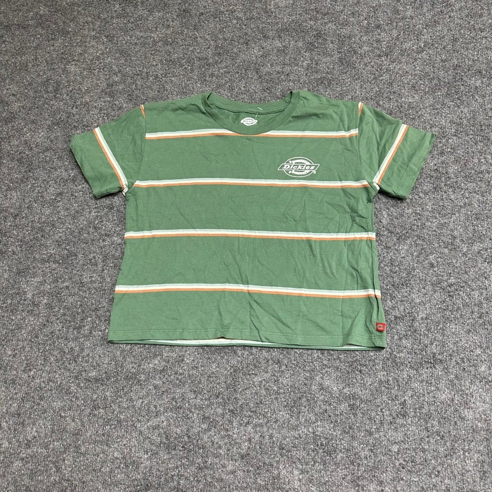 Dickies T-Shirt Womens Size L Green Striped Cotton Short Sleeve Skater Tee Logo